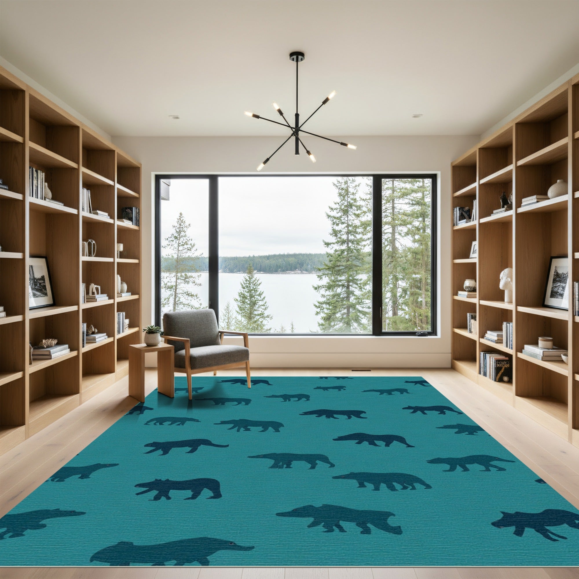 Teal Bear Silhouette Repeat Rug