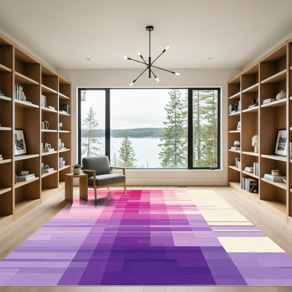 Modern Pink Purple Geometric Blocks Rug