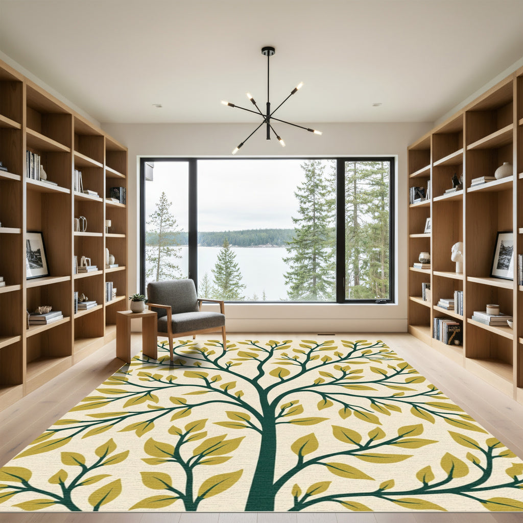 Deep Green Tree Branch Leaf Rug