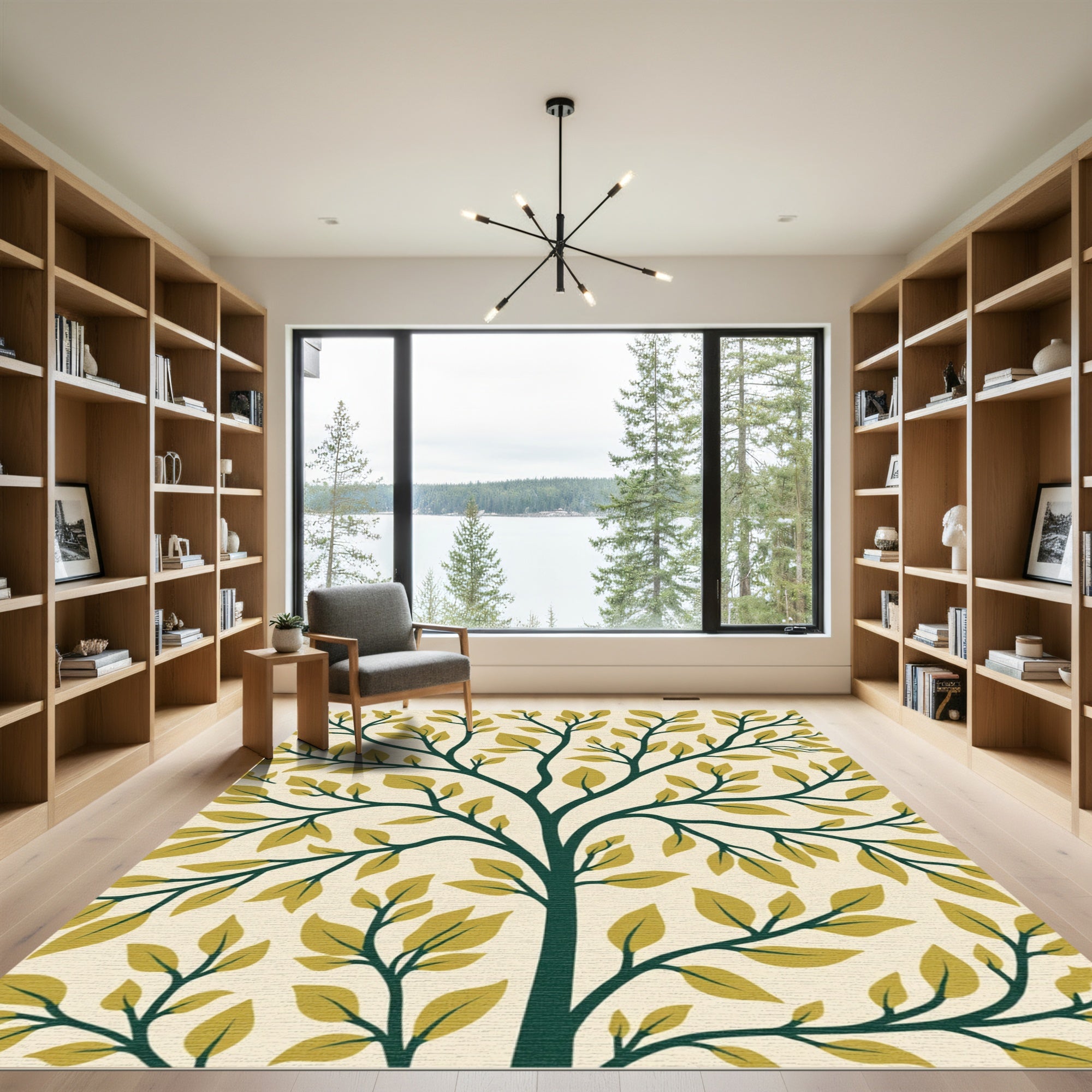 Deep Green Tree Branch Leaf Rug