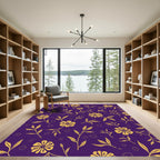 Golden Floral Branches on Purple Rug