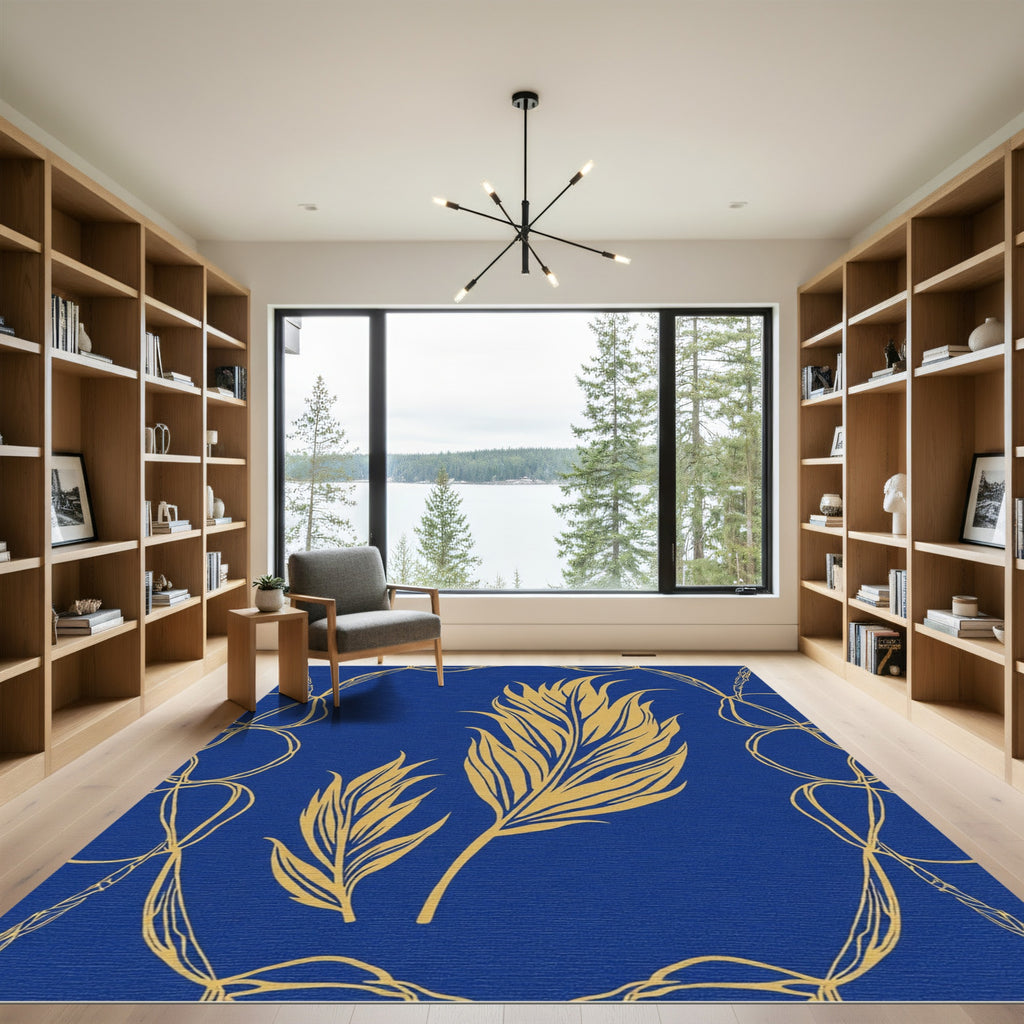 Golden Feather Royal Blue Swirl Rug