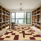 Red Tan Geometric Maze Rug