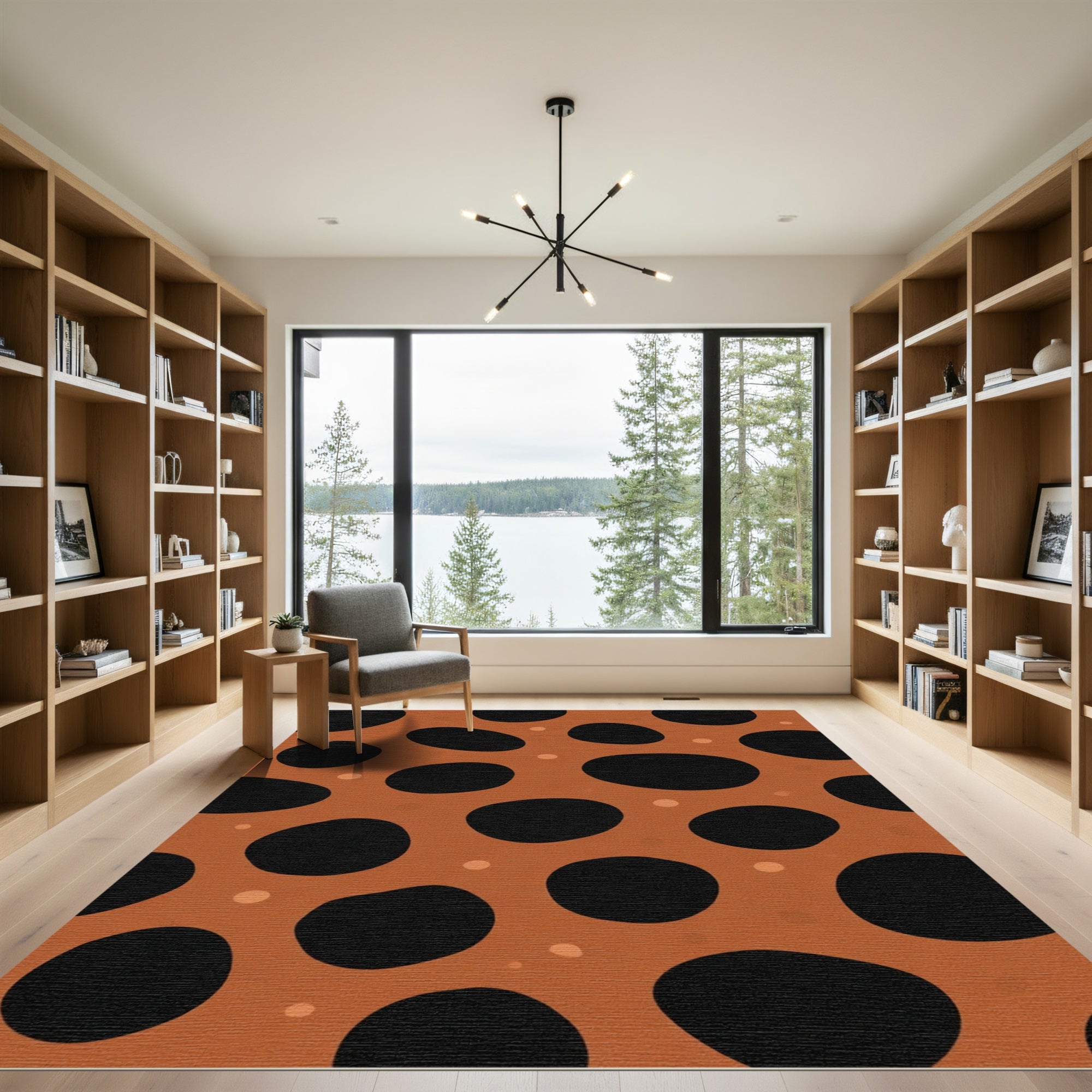 Orange Black Spotty Polka Dot Rug
