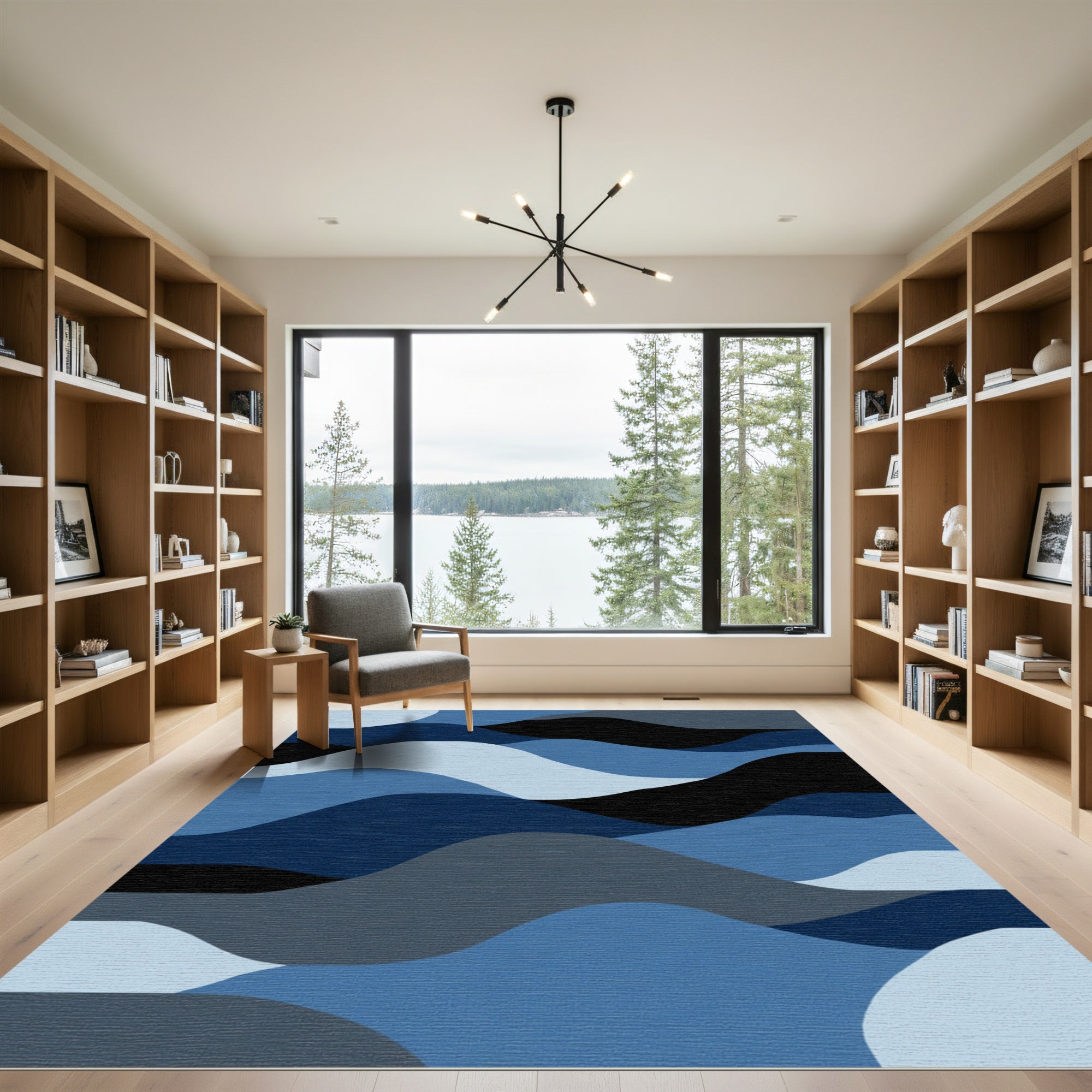 Deep Blue Wave Landscape Seamless Rug