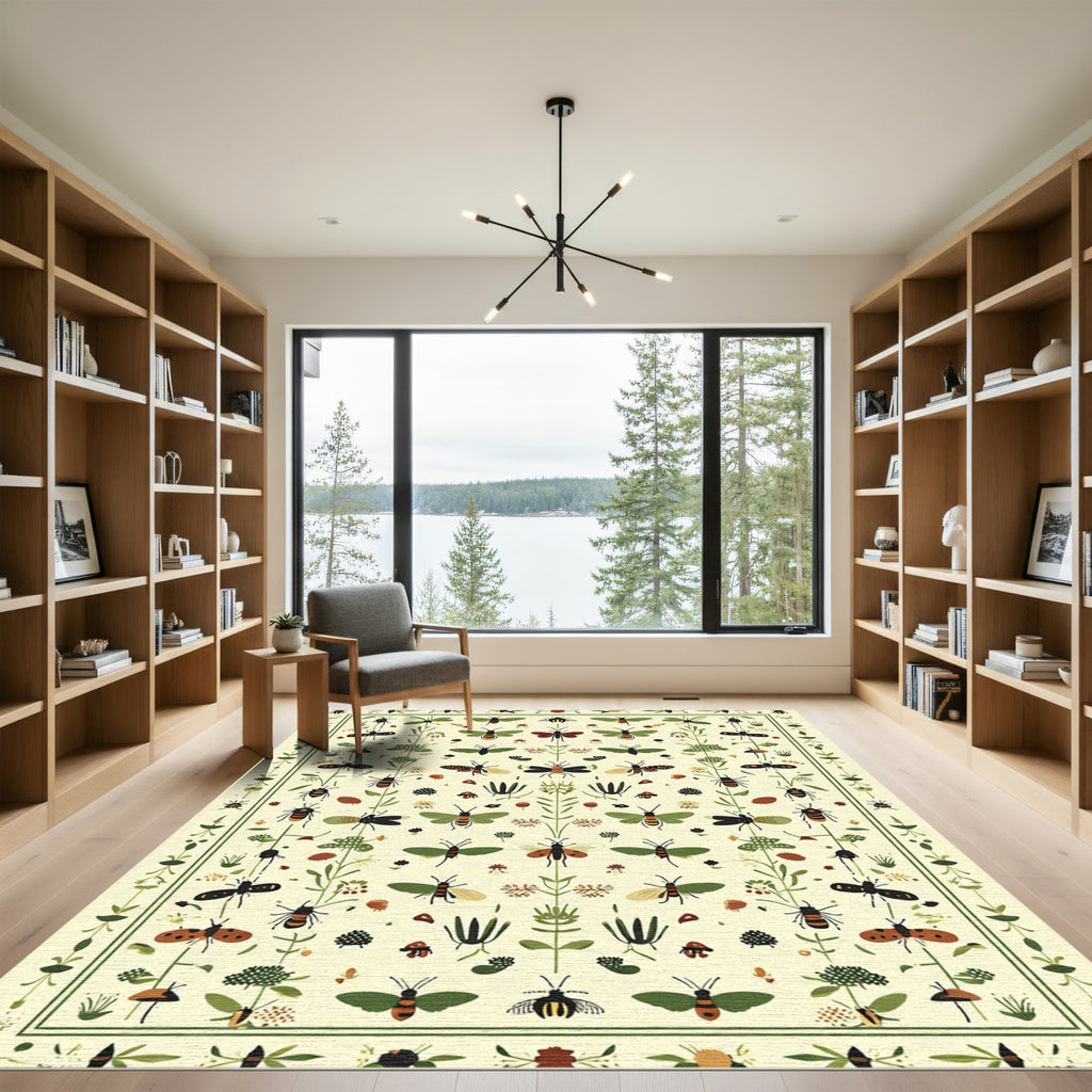 Whimsical Garden Insect Botanical Banner Rug