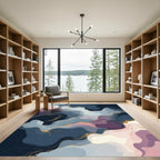 Midnight Blue Pink Golden Swirl Rug