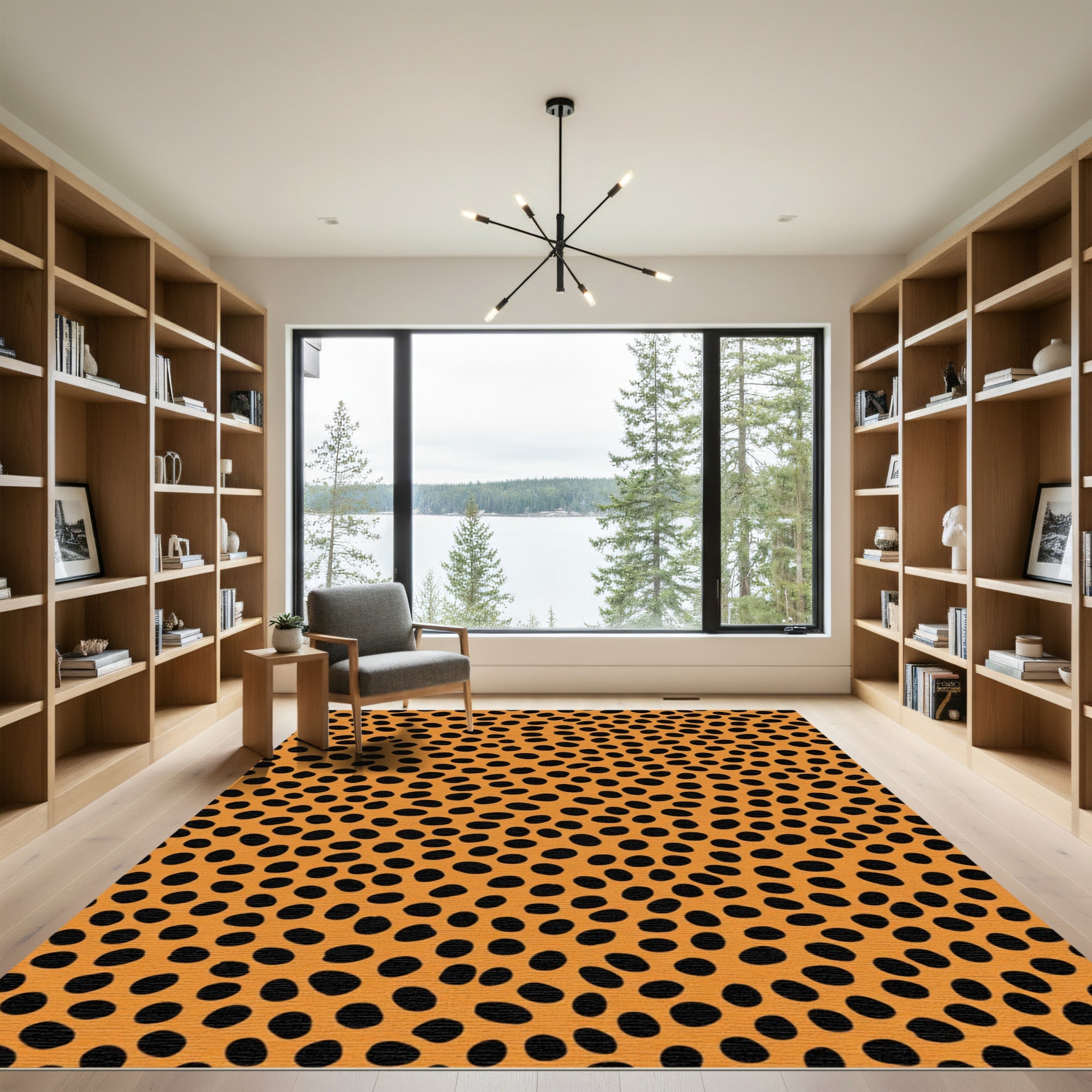 Orange Black Spotted Animal Print Rug