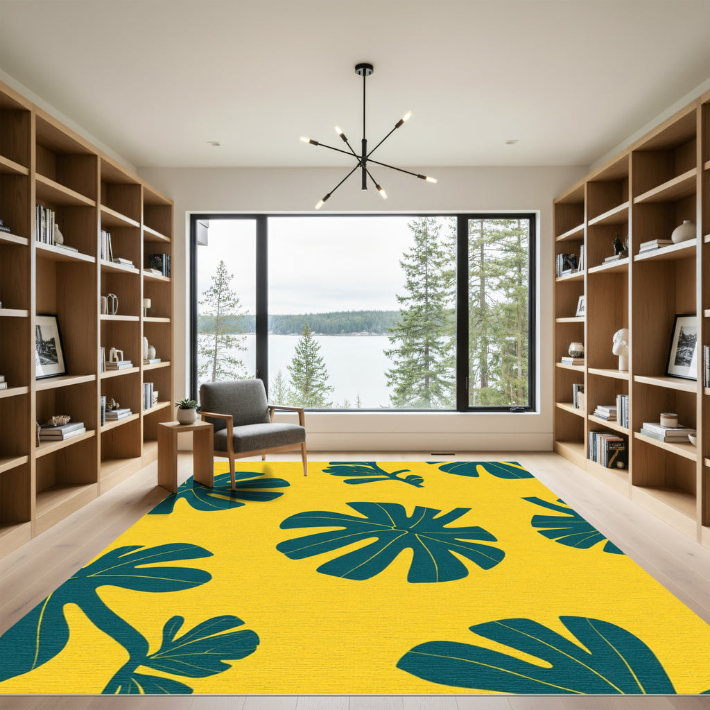 Teal Tropical Leaf Scatter Rug