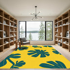 Teal Tropical Leaf Scatter Rug