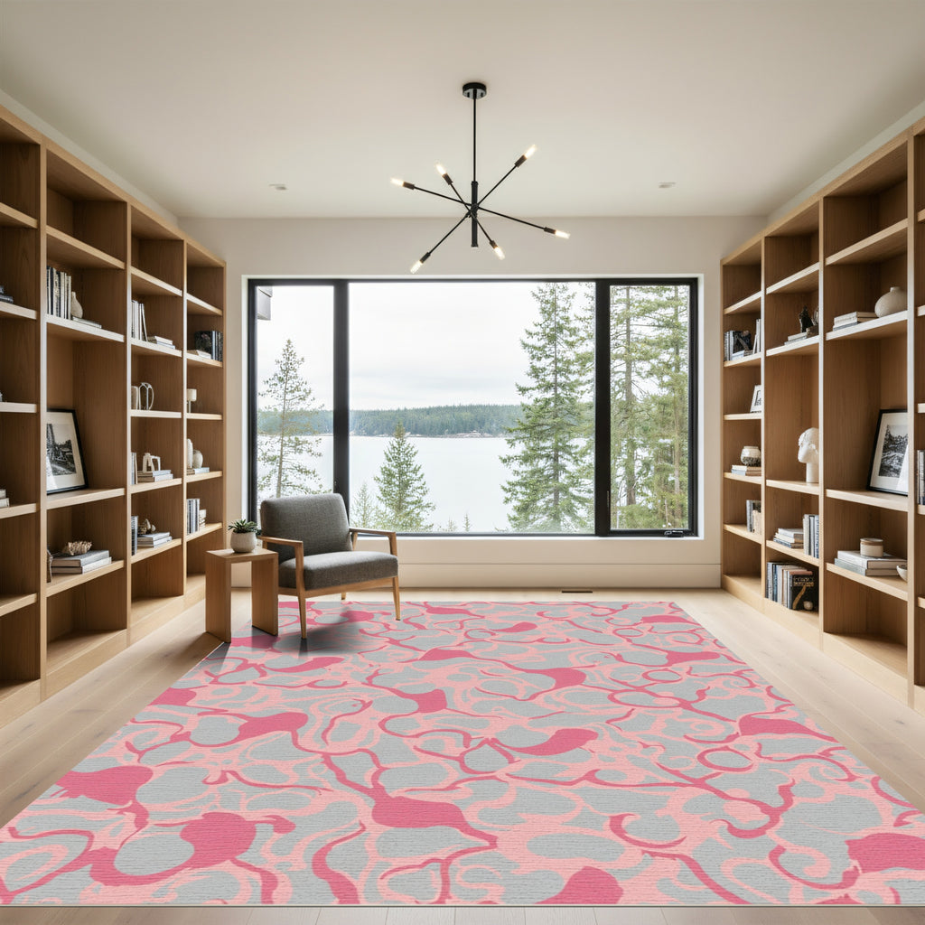 Pink Tendril Swirl Abstract Rug