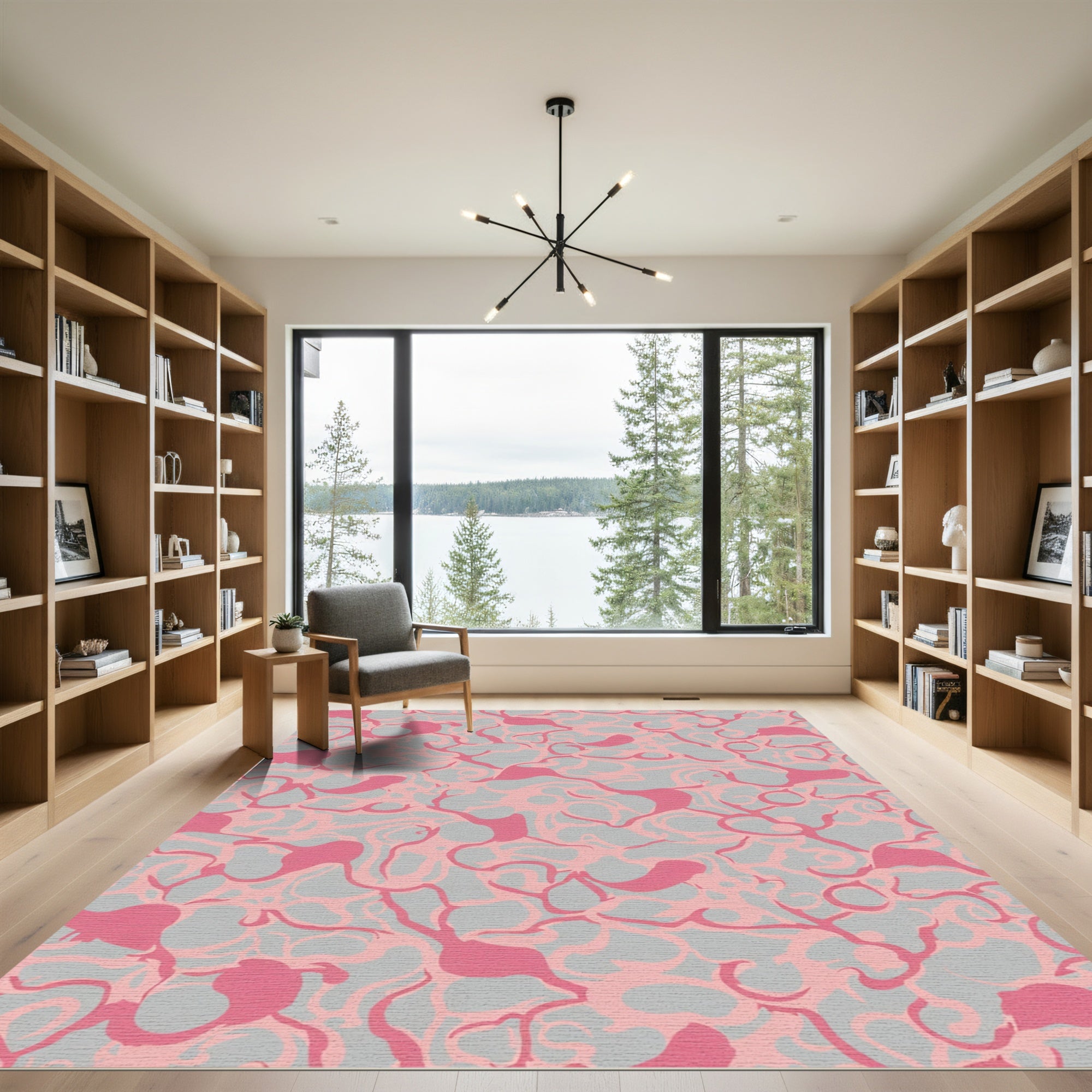 Pink Tendril Swirl Abstract Rug