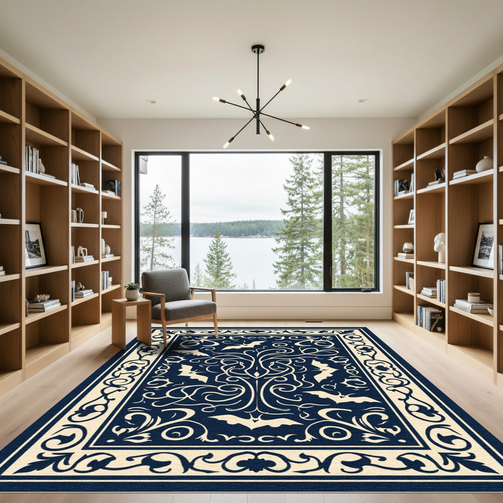 Gothic Bat Vine Illuminating Night Scroll Rug