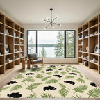Whimsical Black Bear Leafy Cream Rug