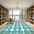 Teal Gray Diamond Stripe Geo Rug