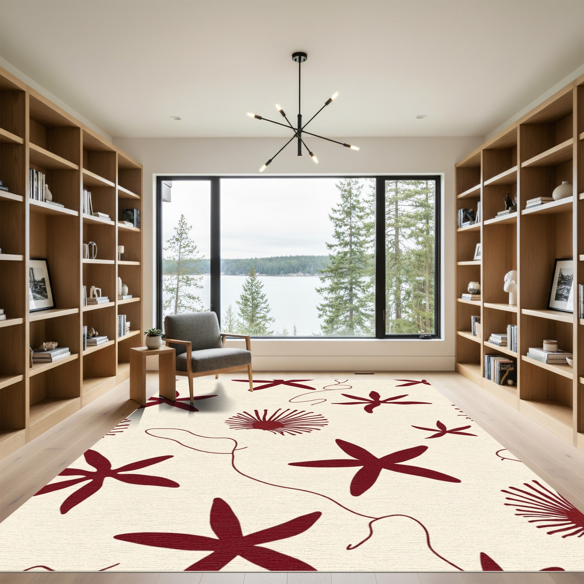Deep Red Starfish Organic Cream Accent Rug