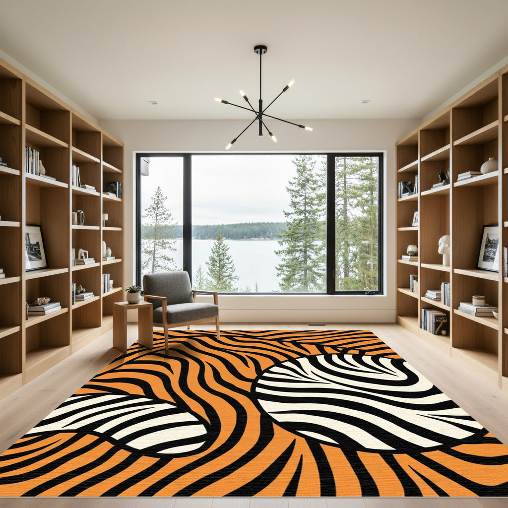 Bold Orange Black Animal Print Rug