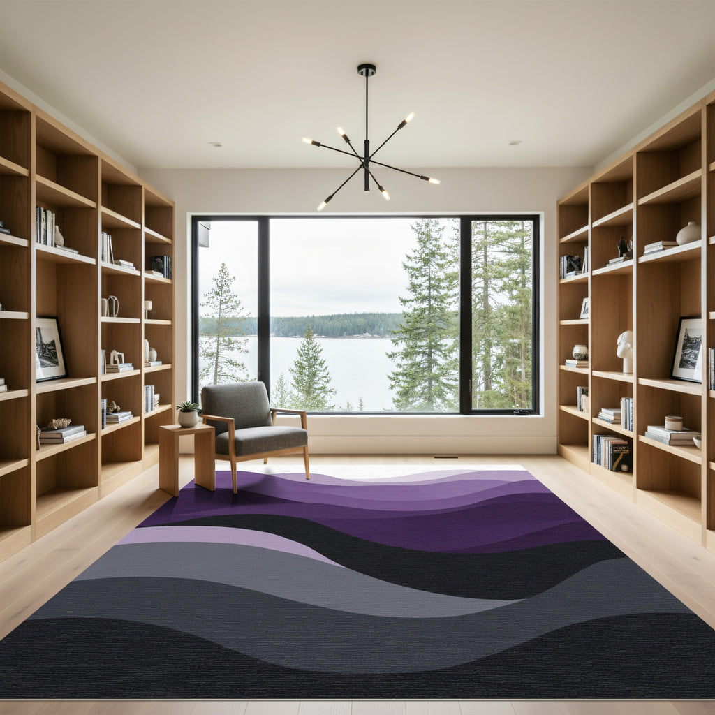Deep Purple Gradient Wavy Layers Rug