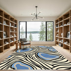 Cream Abstract Blue Organic Forms Rug