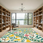 Cream Pink Green Yellow Floral Medallion Rug
