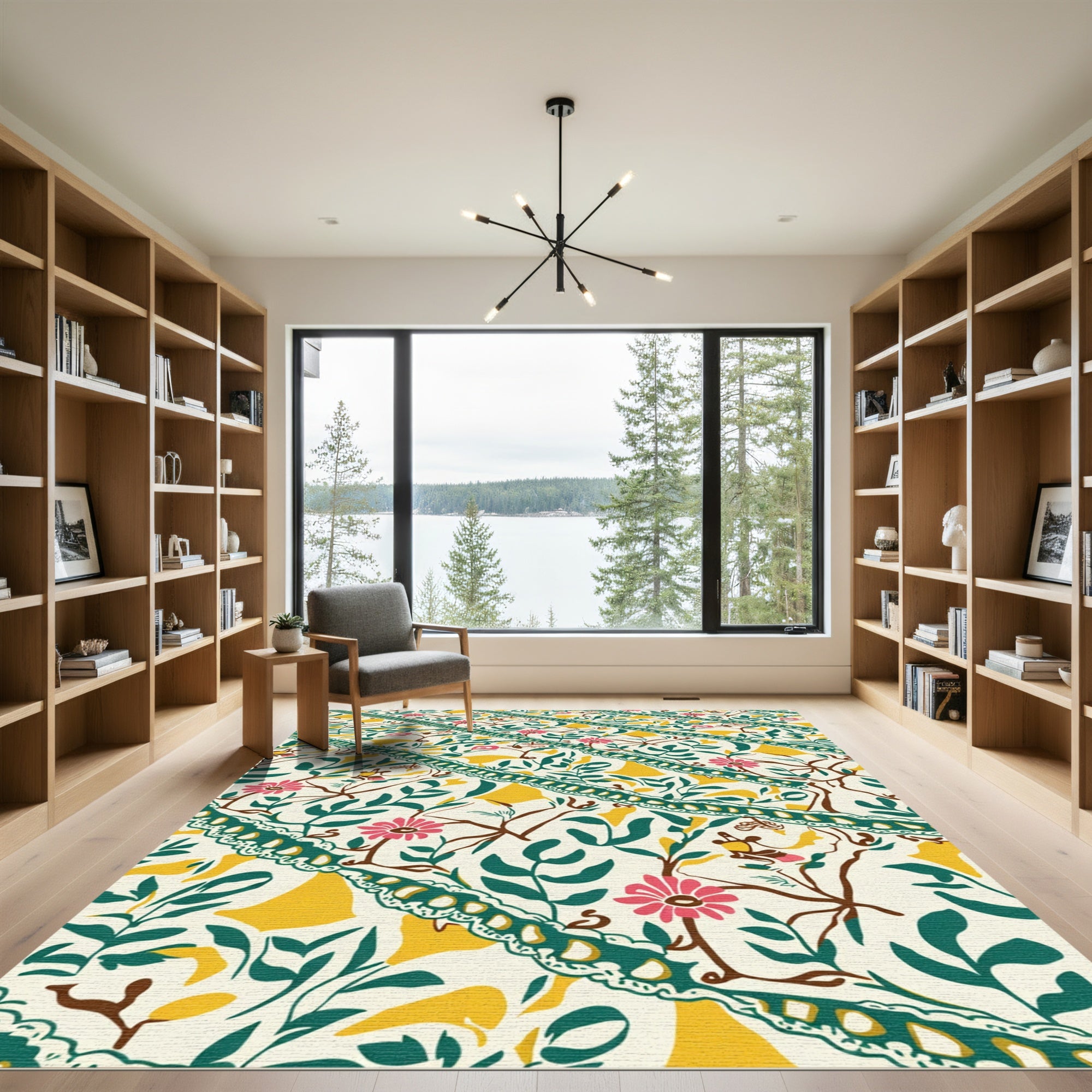 Cream Pink Green Yellow Floral Medallion Rug