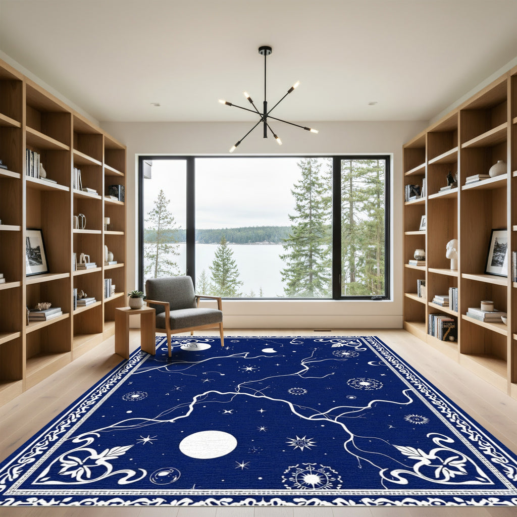 Celestial Blue Night Sky Stars Rug