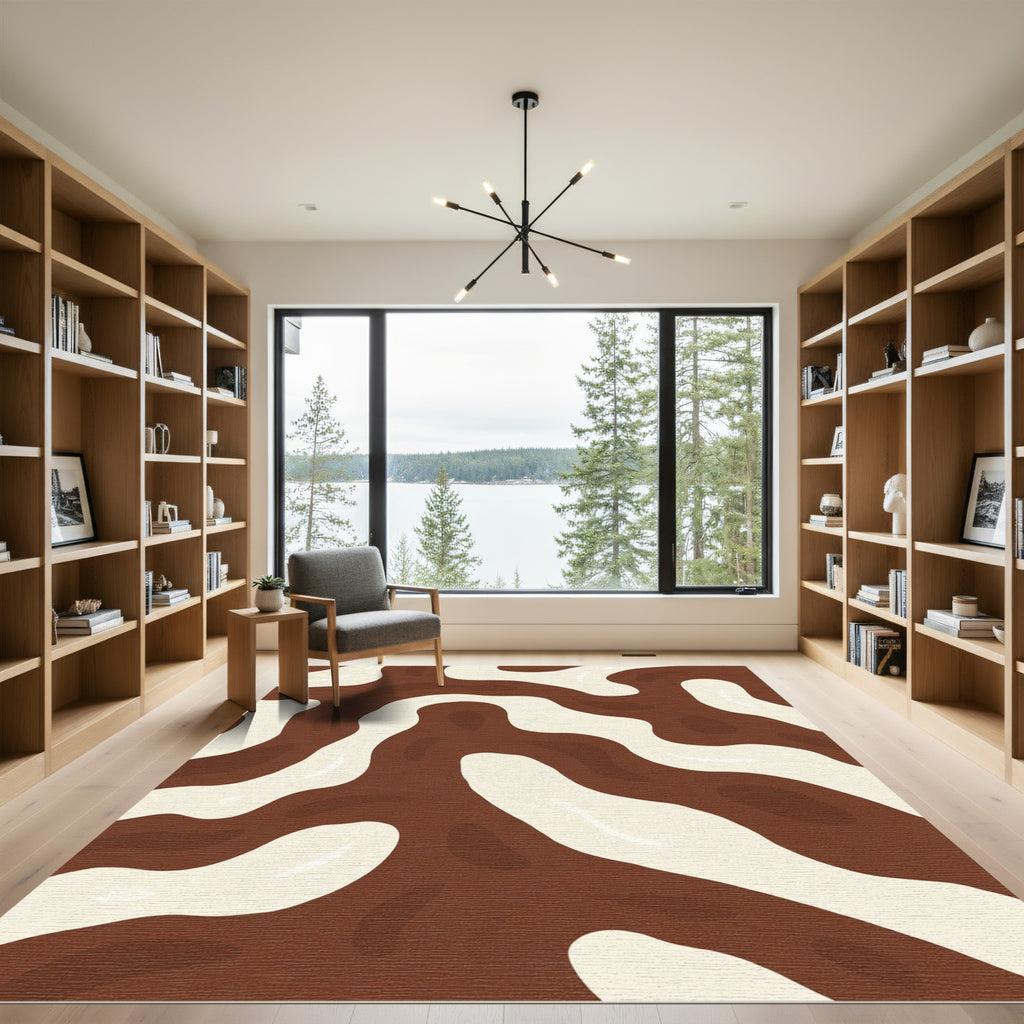 Brown Ivory Swirling Organic Stripes Rug