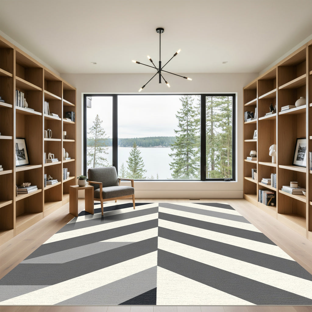 Modern Gray Herringbone Stripe Rug