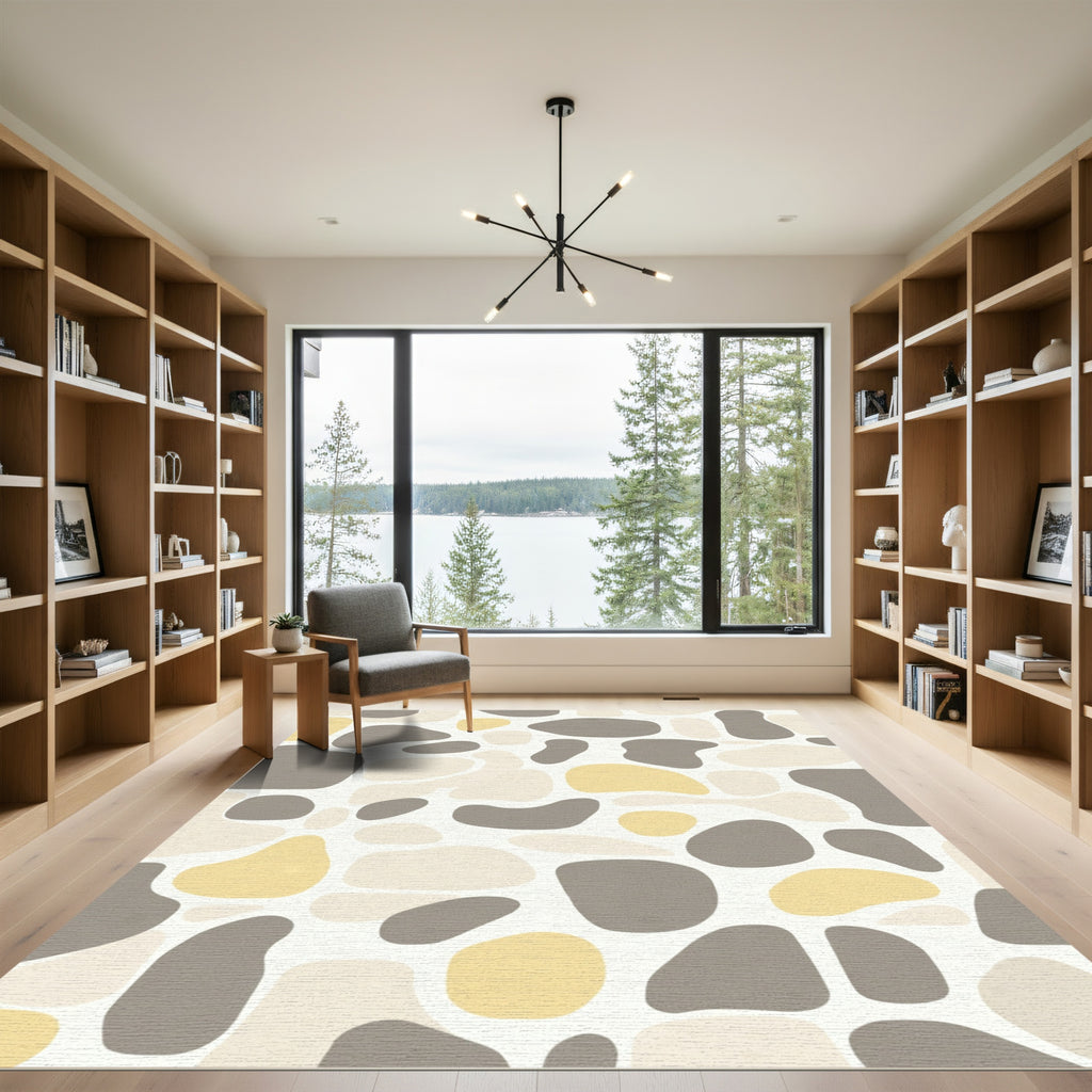 Organic Pebble Yellow Gray Abstract Rug