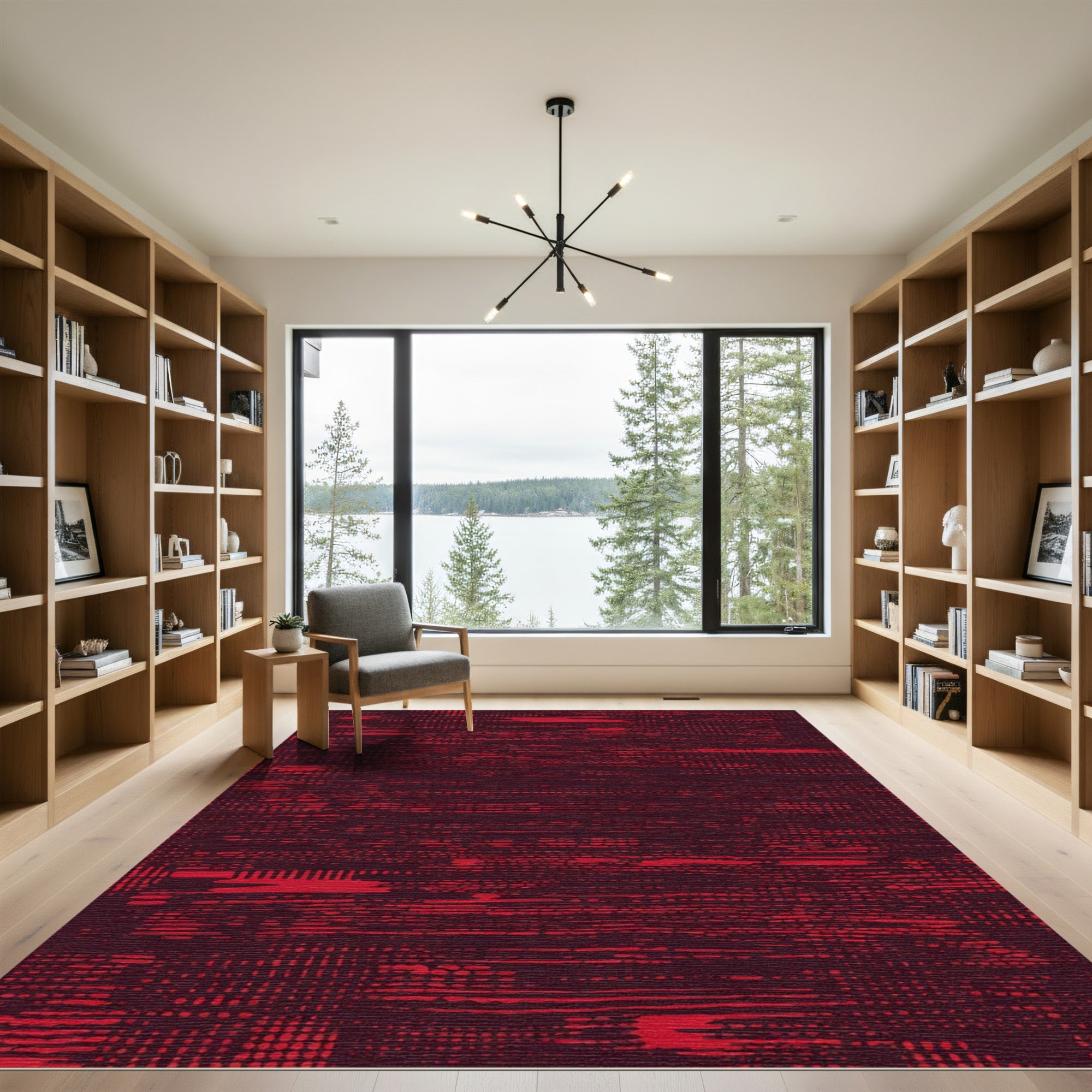 Crimson Abstract Distressed Stripe Rug