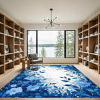 Ocean Blue Floral Branch Art Rug