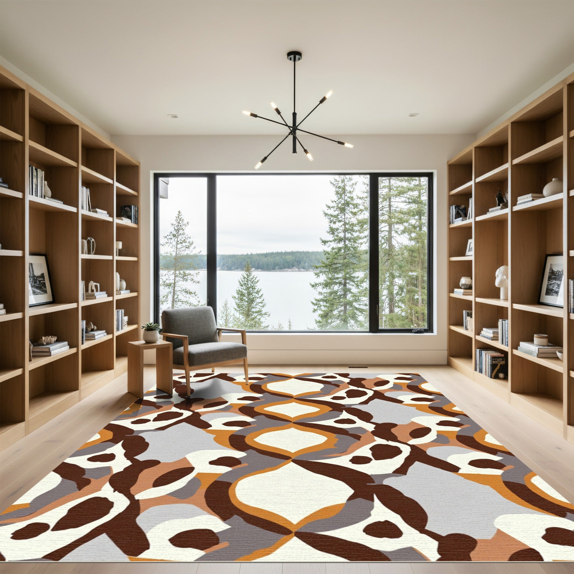 Modern Abstract Cream Brown Geometric Rug