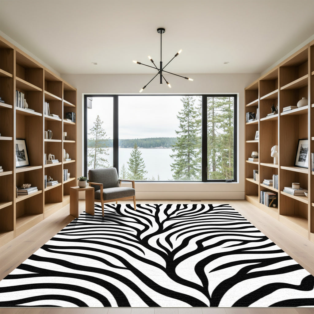 Black White Wavy Striped Accent Rug