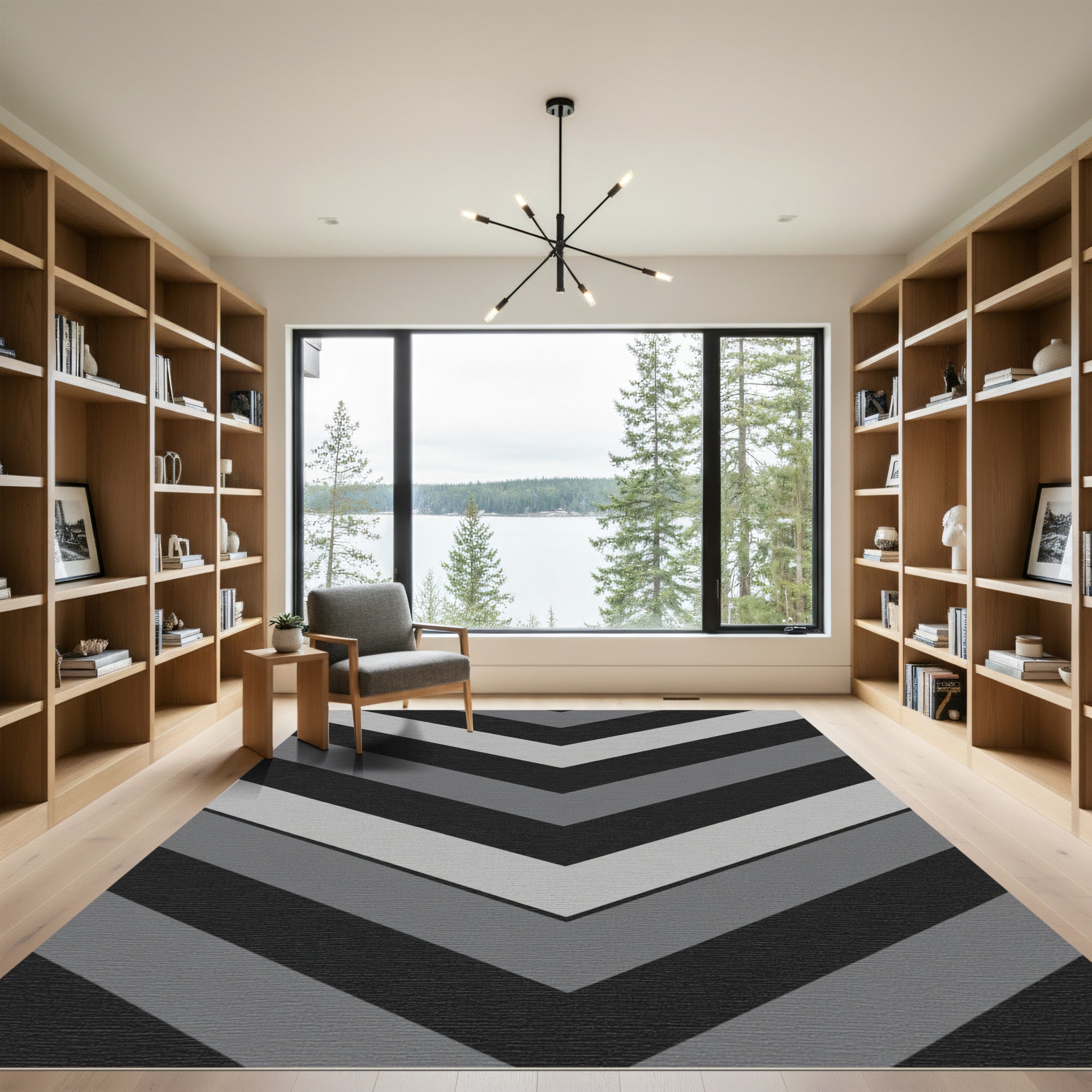 Monochrome Chevron Stripe Geometric Rug