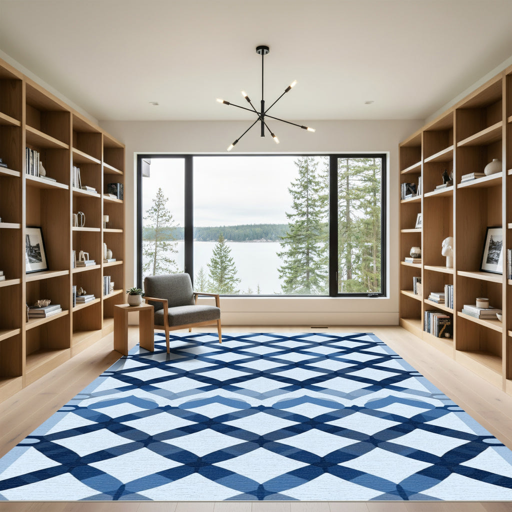 Deep Blue Lattice Overlay Rug