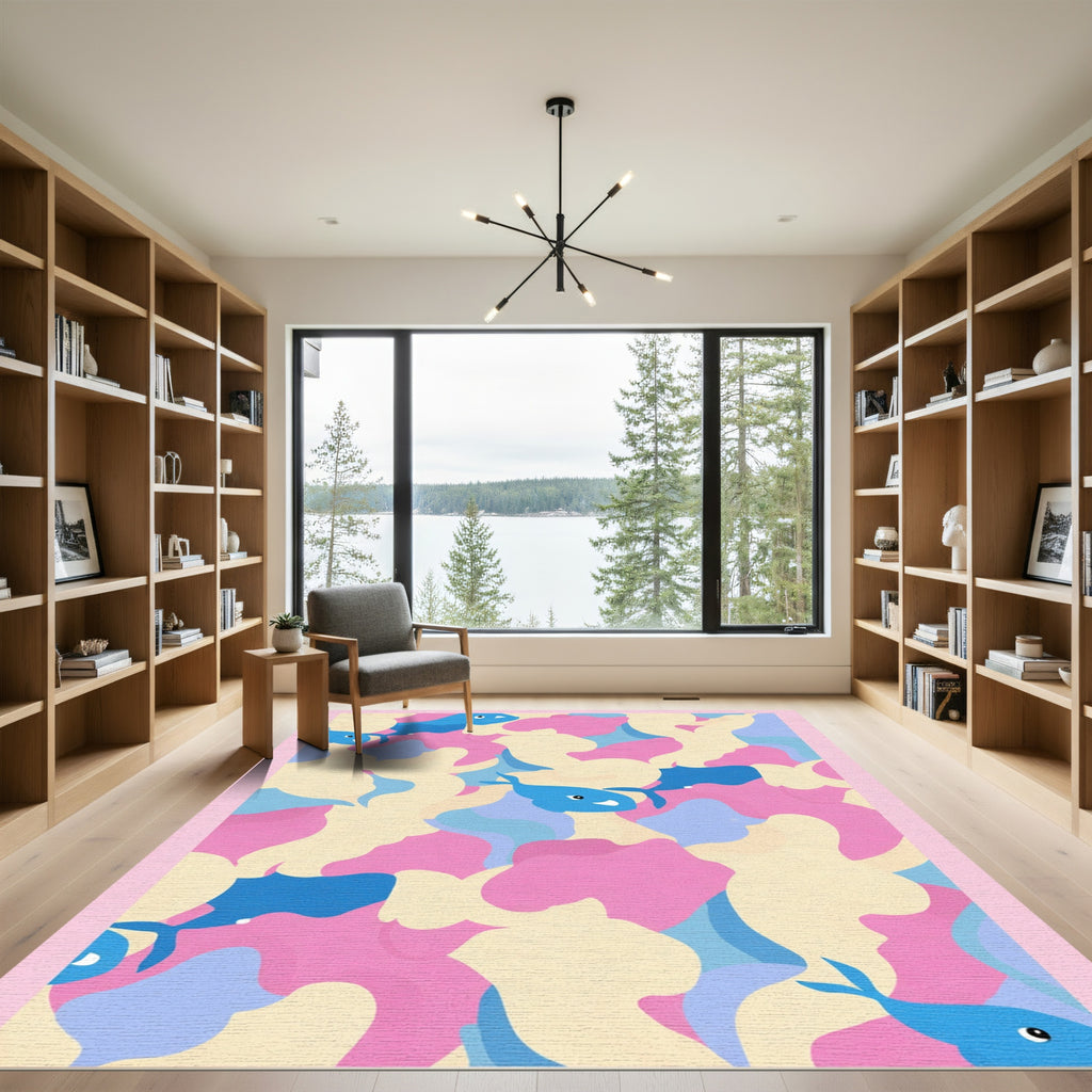 Cute blue whale camouflage abstract Rug