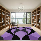 Purple Black Mid Century Modern Swirls Rug