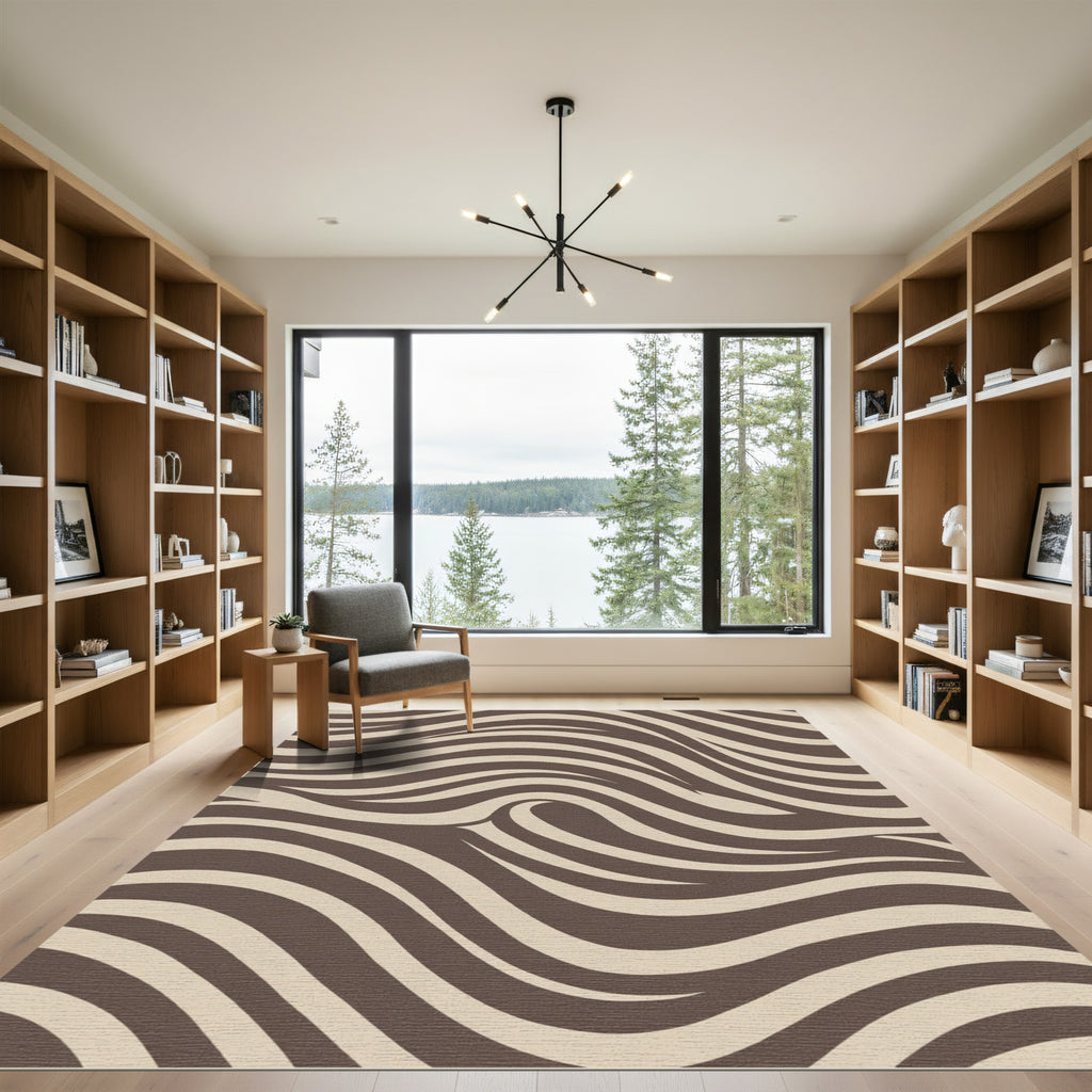 Brown Beige Swirl Ribbon Rug