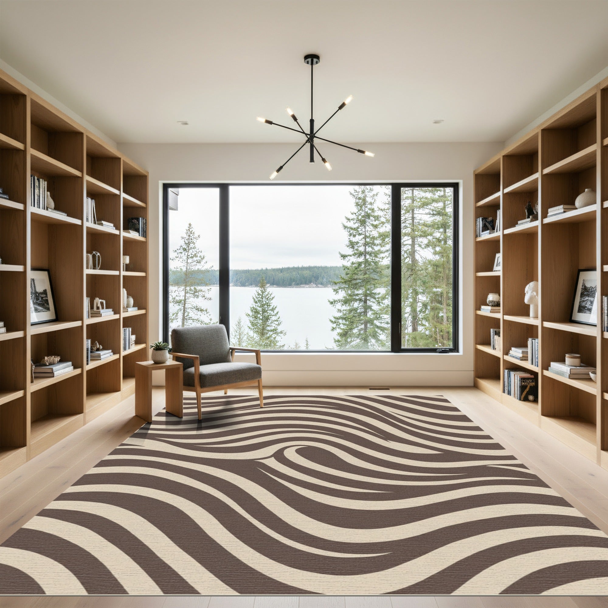 Brown Beige Swirl Ribbon Rug