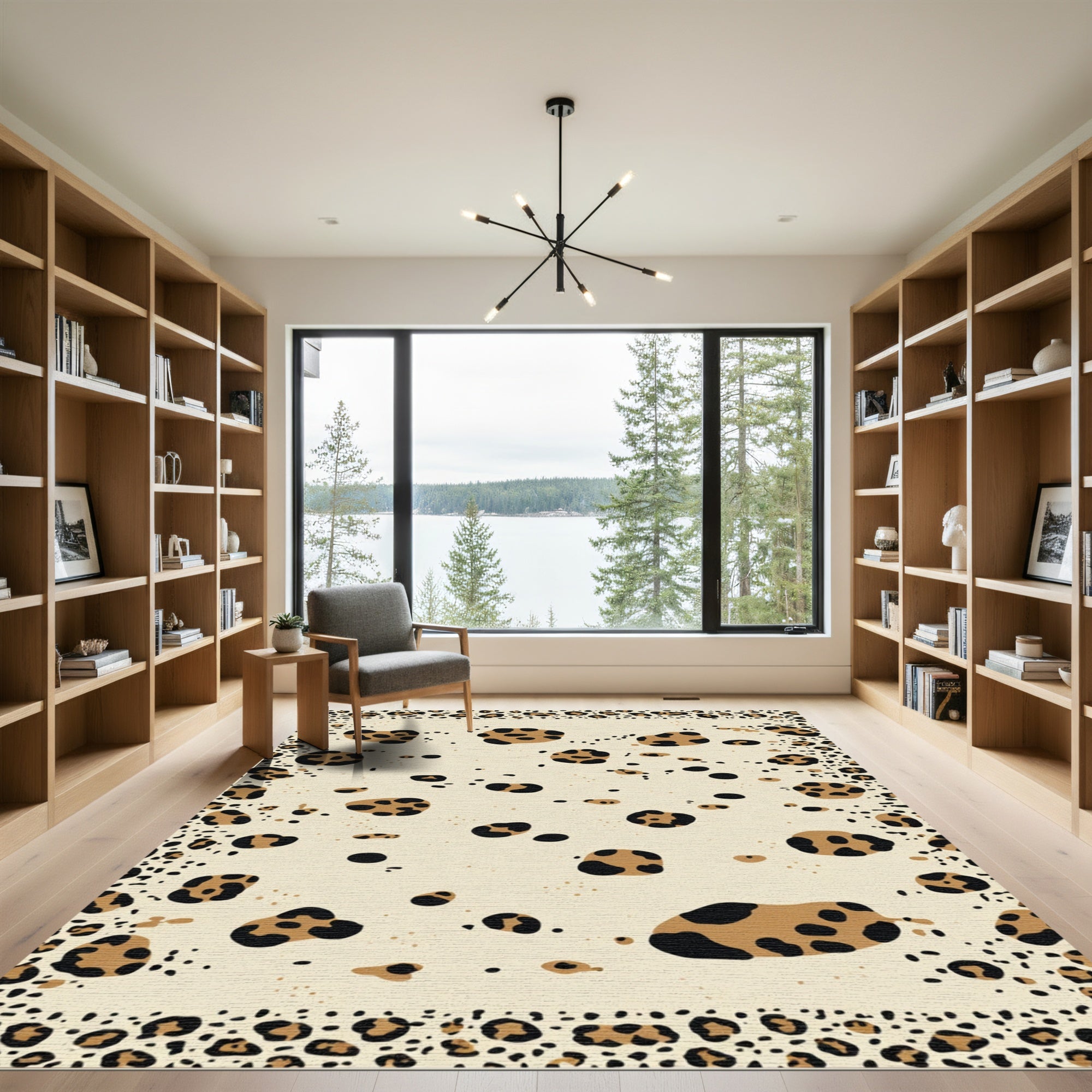 Cream Leopard Spot Border Rug