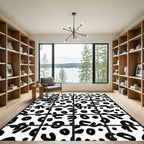 Abstract Black White Organic Shapes Rug