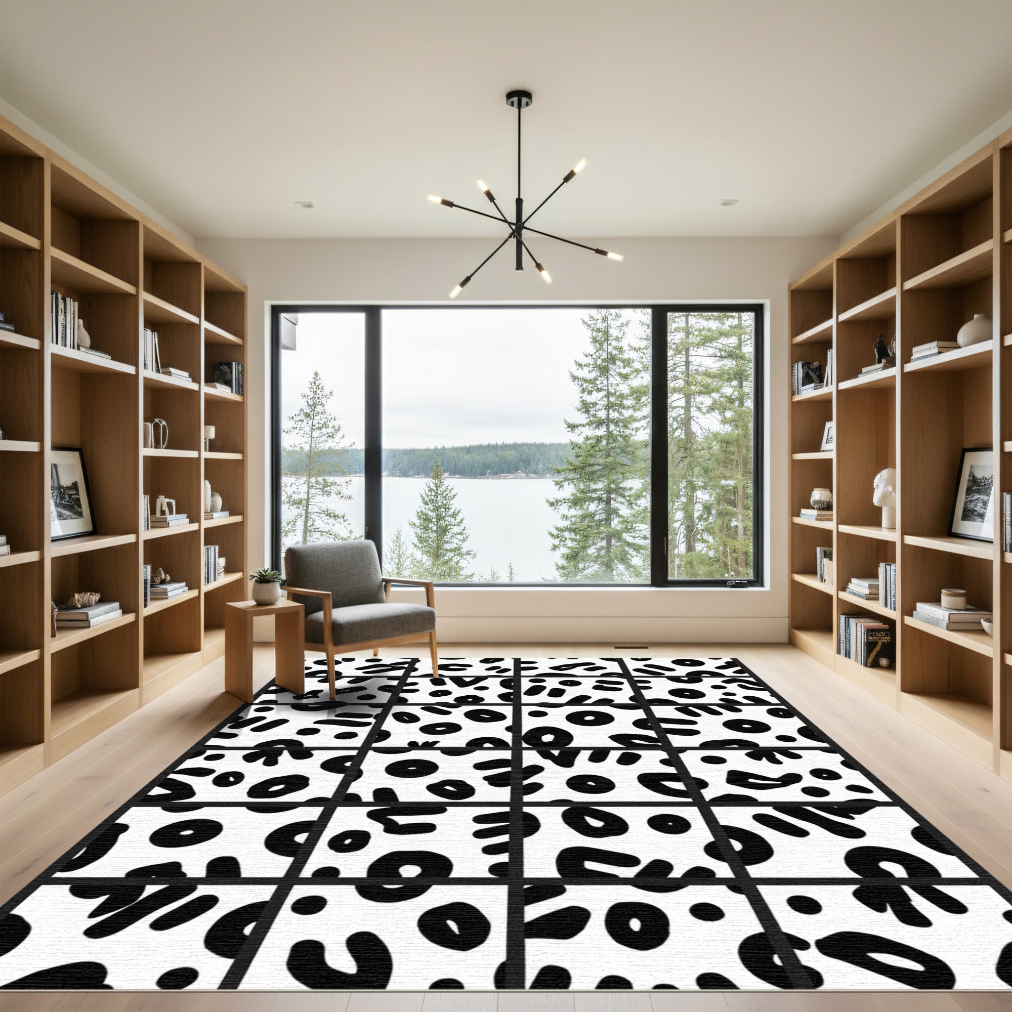 Abstract Black White Organic Shapes Rug