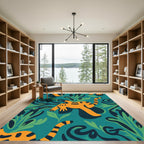 Orange Tiger Jungle Leaf Print Rug