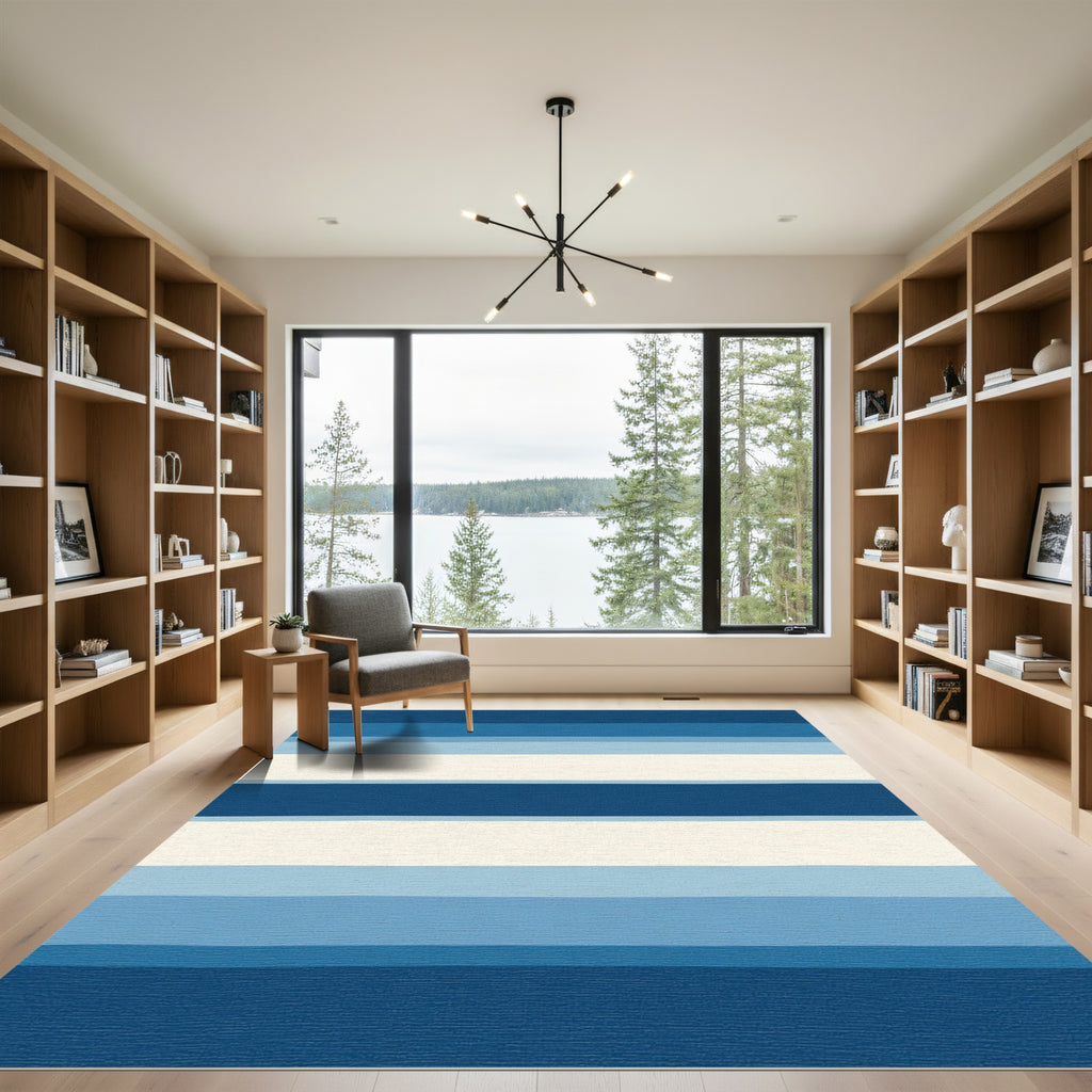 Serene Blue Gradient Horizontal Stripes Rug