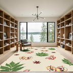 Whimsical Red Yellow Butterfly Green Foliage Rug