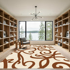 Brown Curlicue Swirls on Cream Background Rug