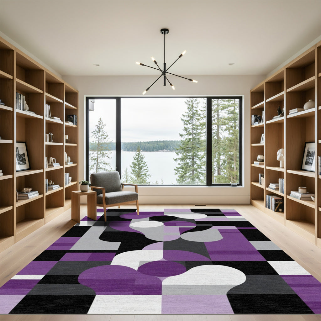 Modern Abstract Purple Geometric Shapes Rug