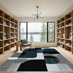 Modern Geometric Abstract Navy Circles Rug