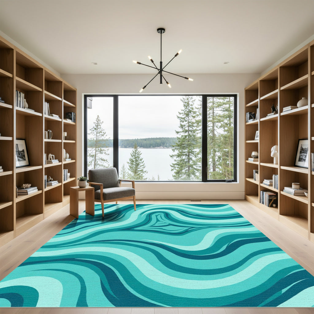 Deep Teal Swirl Abstract Rug