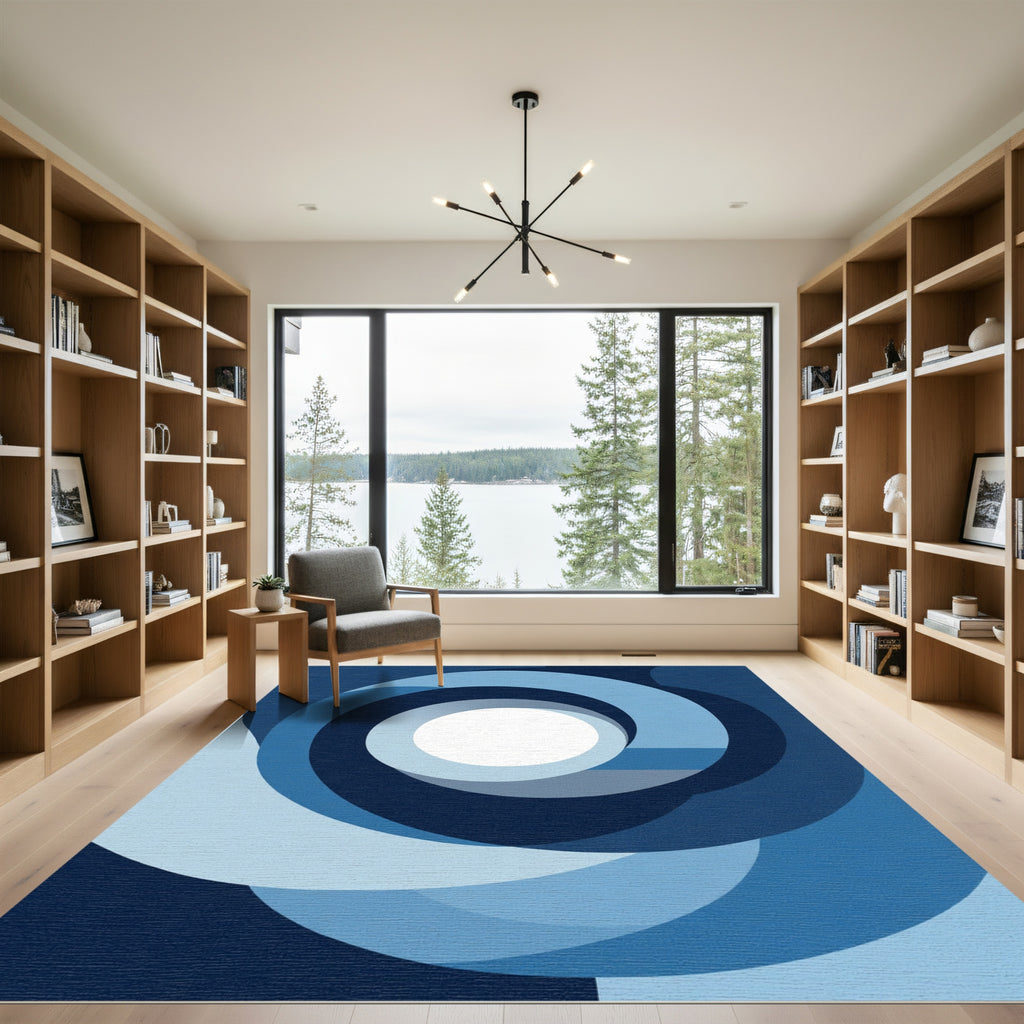 Deep Blue Swirl Gradient Abstract Rug